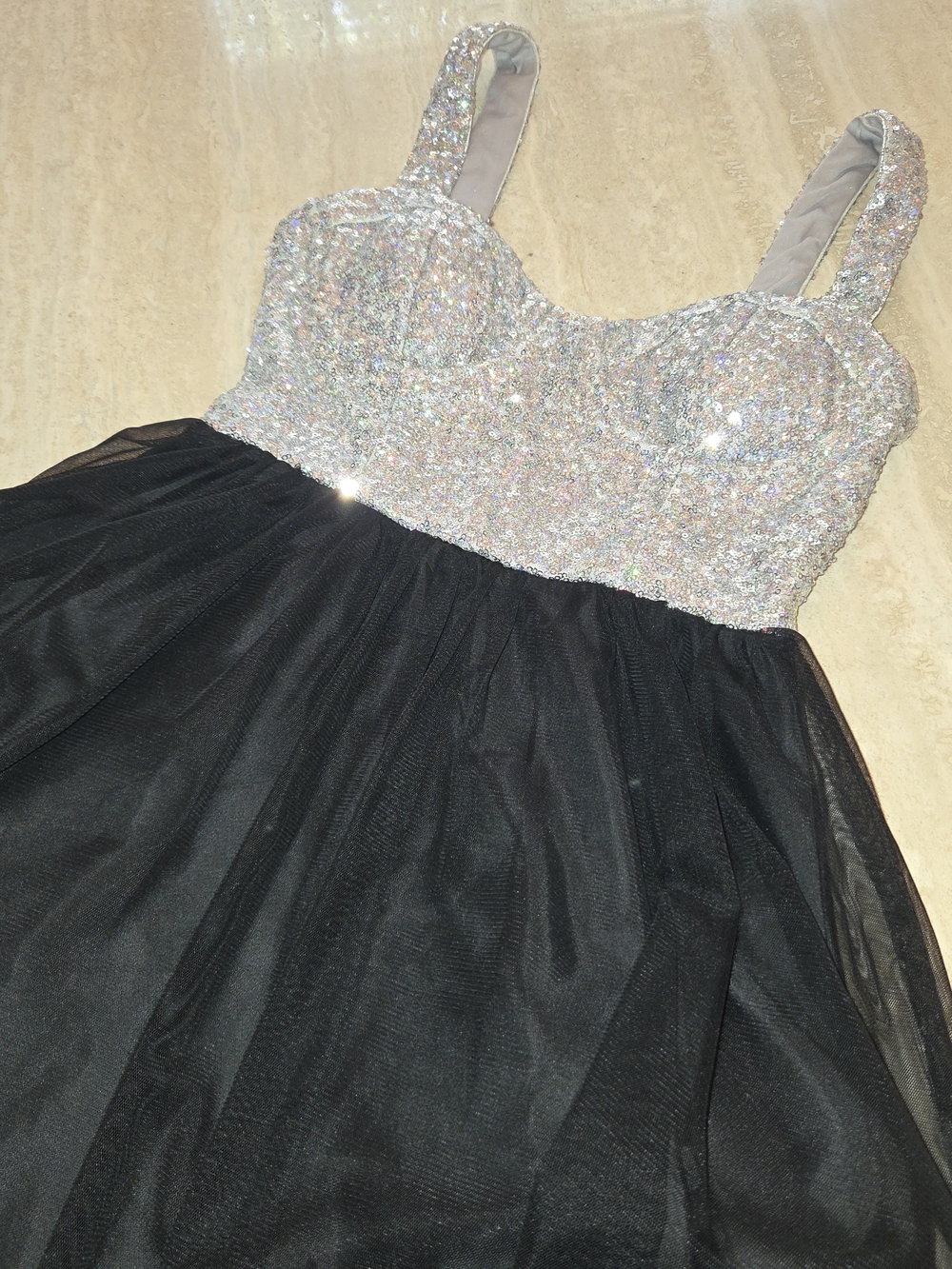 Love Reign Silver Sequin & Black Tulle Party Dress